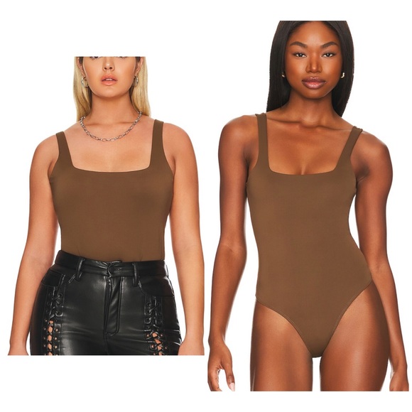 Zara fitted stretching bodysuit square neckline,brown, designer - Picture 12 of 12